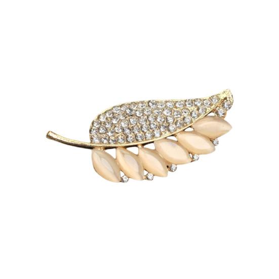 Brooch Retro Style Leaf Floral Design Lapel Pin with Faux Opal Inlaid Sweaters Collars Hats Bags Coats Scarves Badge Outfit Accessory