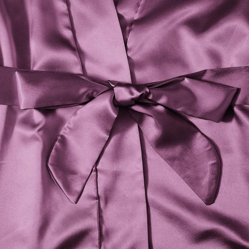 Damen Satin Pyjama Set 4-teilig Blumenspitzenbesatz Cami Dessous Nachtwäsche mit Morgenmantel Nachtwäsche Spitzen-Cami Shorts Loungewear Rosa