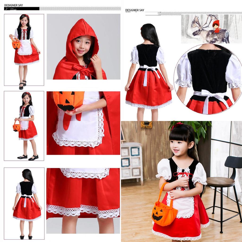 Little Red Riding Hood Princess Dress Halloween Fairy Tale Costume For Children