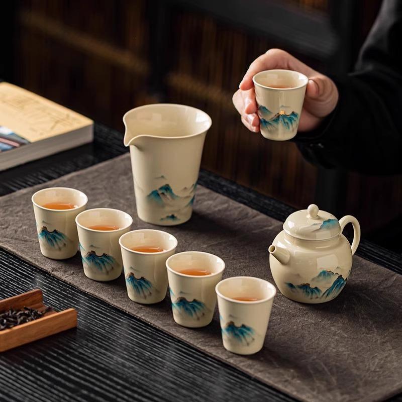 Set de ceai ceramic de lux Cutie cadou Nou set cadou de lux cu Gaiwan, Ceainic și Cești de ceai pentru cadouri și suveniruri