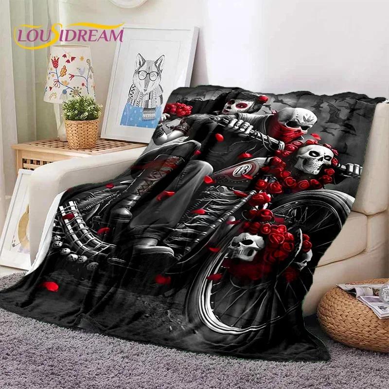 Totenkopf Totes Mädchen 3D Gothic Horror Weiblich Rose Weiche Flanelldecke für Betten Schlafzimmer Sofa Picknick, Überwurfdecke zum Zudecken Freizeit
