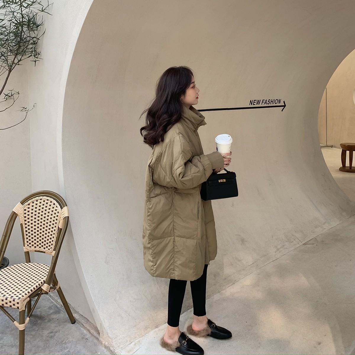 

Женское зимнее пуховое хлопковое пальто большого размера средней длины свободного кроя в корейском стиле, утолщенная куртка на хлопковой подкладке, куртка в гонконгском стиле L