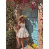 Midsummer Flower House Same Style French style Romantic Sweet Pastoral Floral Lace Stitching Waist Hugging Sling Dress