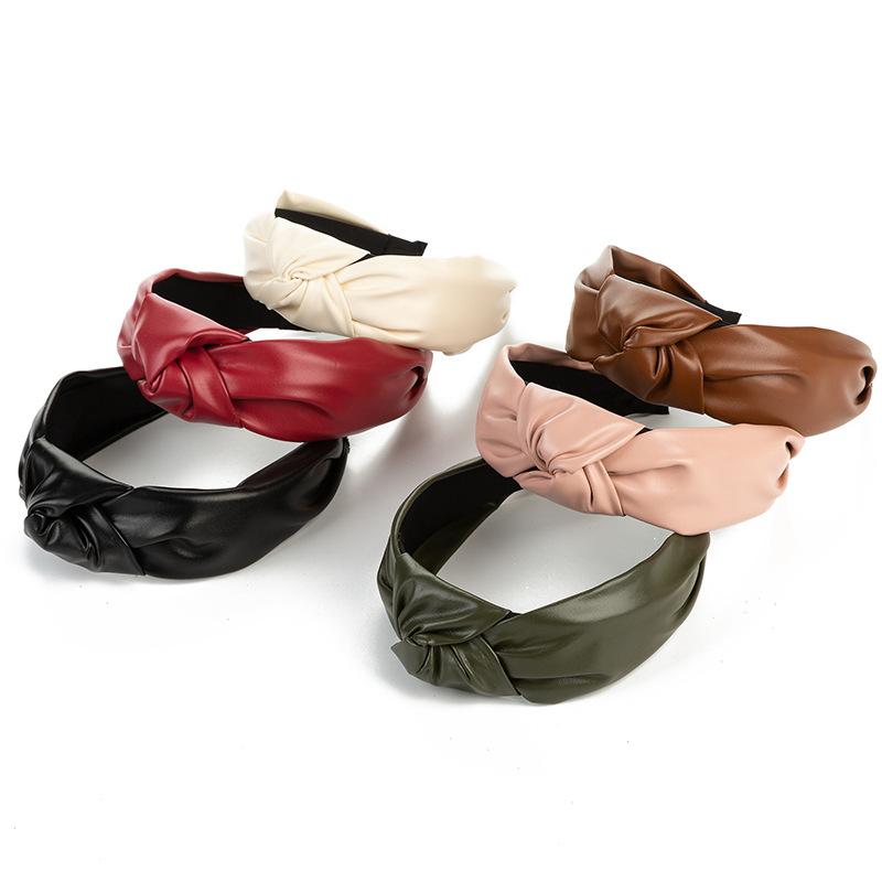 PU Leather Cross Knotted Headbands Top Knot Pu Hairbands Mothers Daughters Hair Accessories for Girls and Women