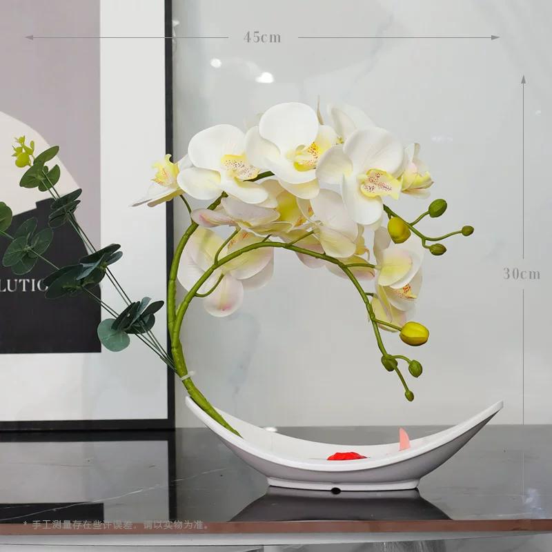 Simulated Butterfly Orchid Ceramic Flowerpot Fake Flower Set Decoration Home Livingroom Entrance Desktop Bonsai Ornaments Crafts