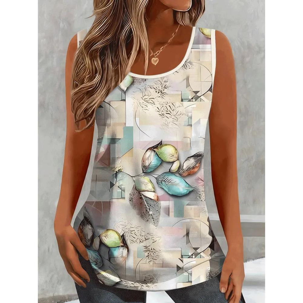 Fashion Women's Flower Printed T-Shirt Casual Loose Sleeveless Top Comfortable Camis Tank Tops