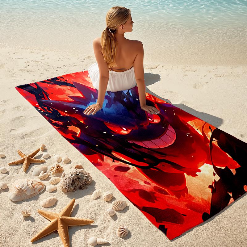 Beach Towel with Pokémon Gengar Pattern - soft,absorbent,machine washable Lightweight&Modern,swimming,Travel Essentials
