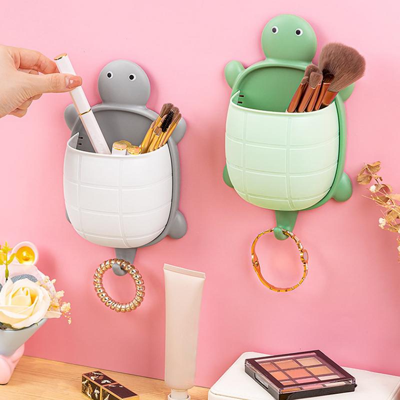 1Pc Cute Toothbrush Holder Wall Mounted Toothpaste Holder Turtle Shape Wall Shower Razor Holder Organizer Bathroom Storage Green