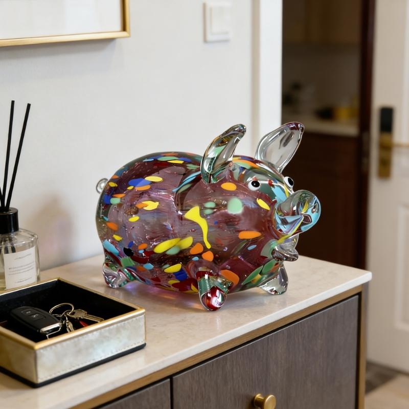 Glass Pig Miniature Sculpture Chinese Zodiacs Animal Figurine Collectible Ornament for Home Office Desktop Decoration