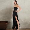 Solid Color Strapless Slit High Waist Bodycon Long Party Dress For Women