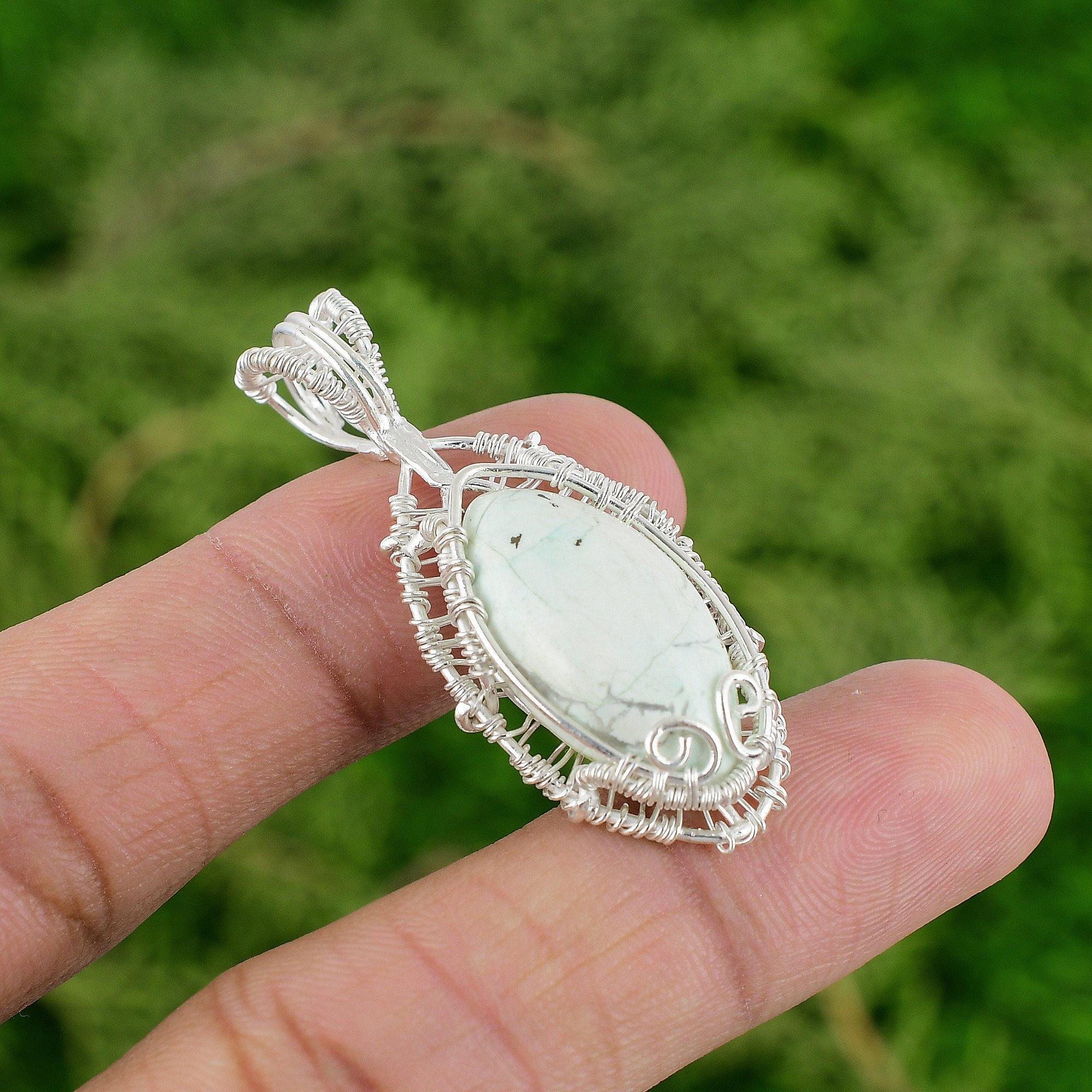 

Sterling Silver Howlite Stone Artisan Wire Wrapped Anniversary Pendant Jewelry