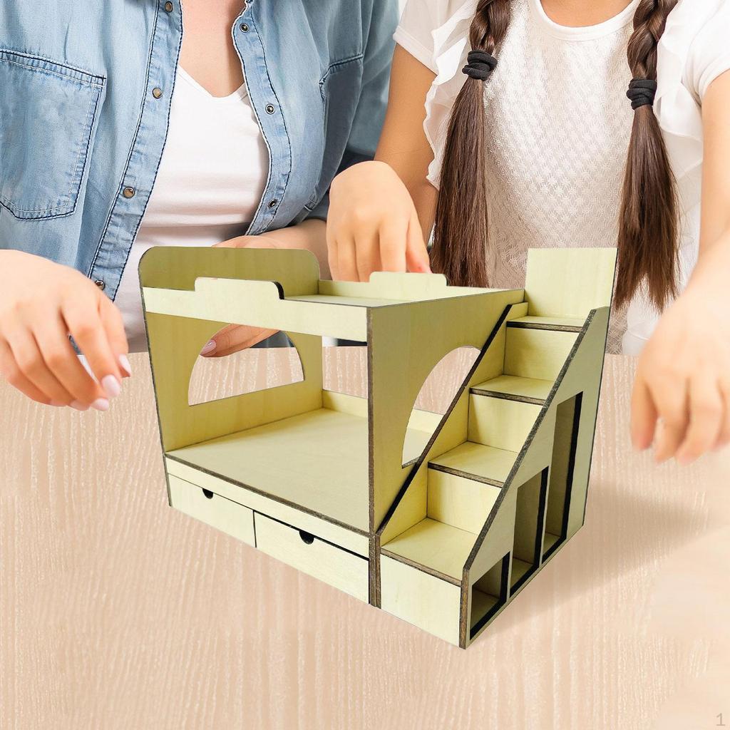 1:12 Loft Bed Model Miniature Bedroom Furniture Diorama Scenery with Ladder Wooden Mini for DIY