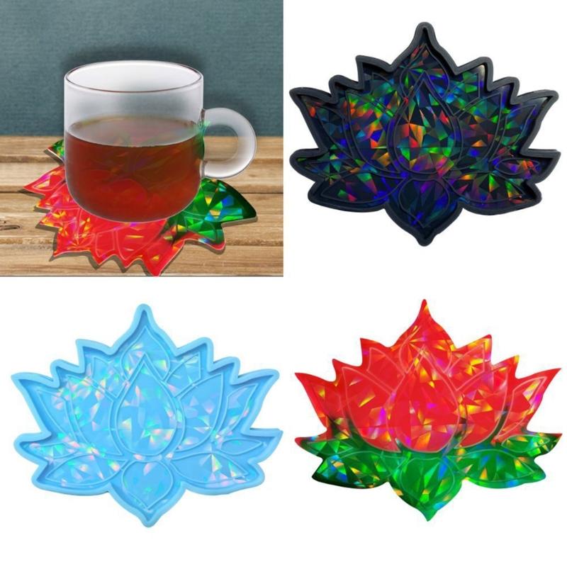 Holografische Untersetzerform, Lotus-Silikon-Untersetzerformen, Tassenmattenform, Epoxidgussform für Kunstharz-Untersetzer, Heimdekor