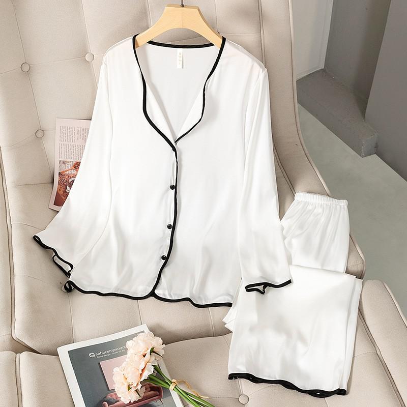V-Ausschnitt Pyjama Damen 2-teiliges Pyjama-Set Viskose Pyjama Freizeithemden Hosen Intime Dessous Weiche Pyjamas Freizeitkleidung