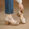 Fashion Open Toe Platform Block Heel Sandals Women Soft Leather 2025 New Summer Platform Versatile High Heeled Romans