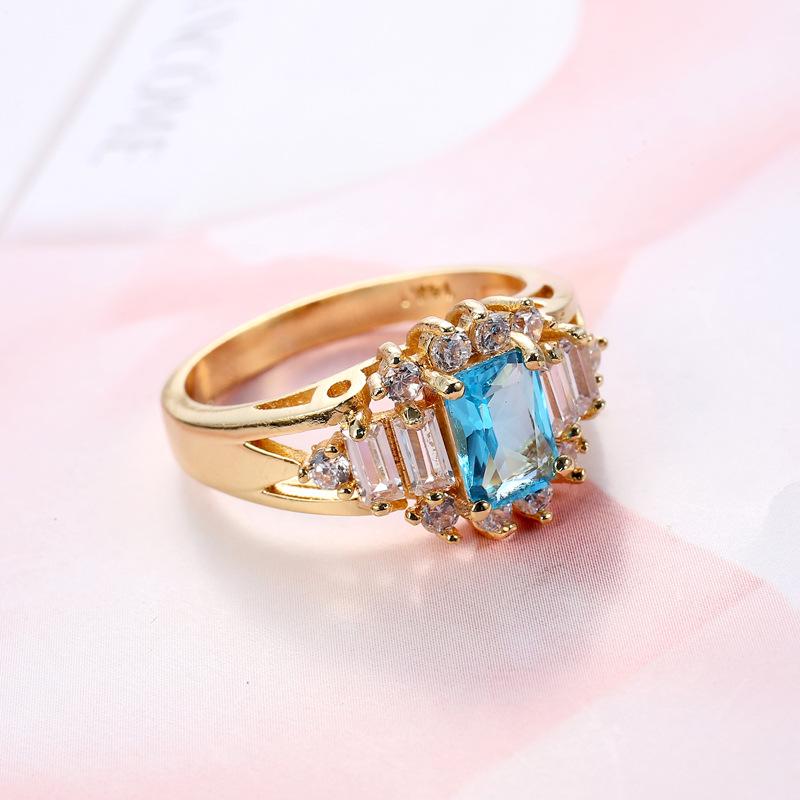 Romantic Trendy Wedding Crystal Accessories Bridal Rings Gold Color Blue Cubic Zirconia Women Ring New 2021 Party Christmas