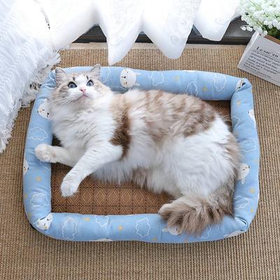 Summer Cat Bed Cushion Ice Silk Cool Pet Mat Small Medium Big Cat Sleeping Bed Nest Breathable Sofa Cooling Rattan Pet Matress