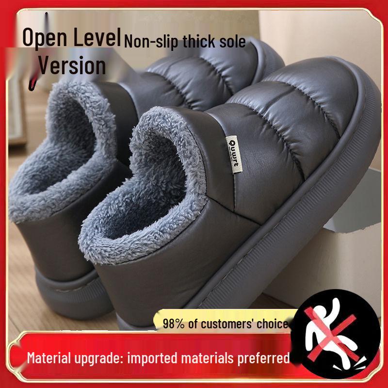 EVA Non-Slip Waterproof Plush High-Top Cotton Slippers for Men & Women - Thick Sole, Heel-Covered Design for Winter, Indoor/Outdoor Use