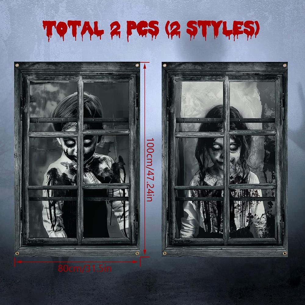2pcs Scary Halloween Curtain for Indoor Outdoor Party Wall Door Decor