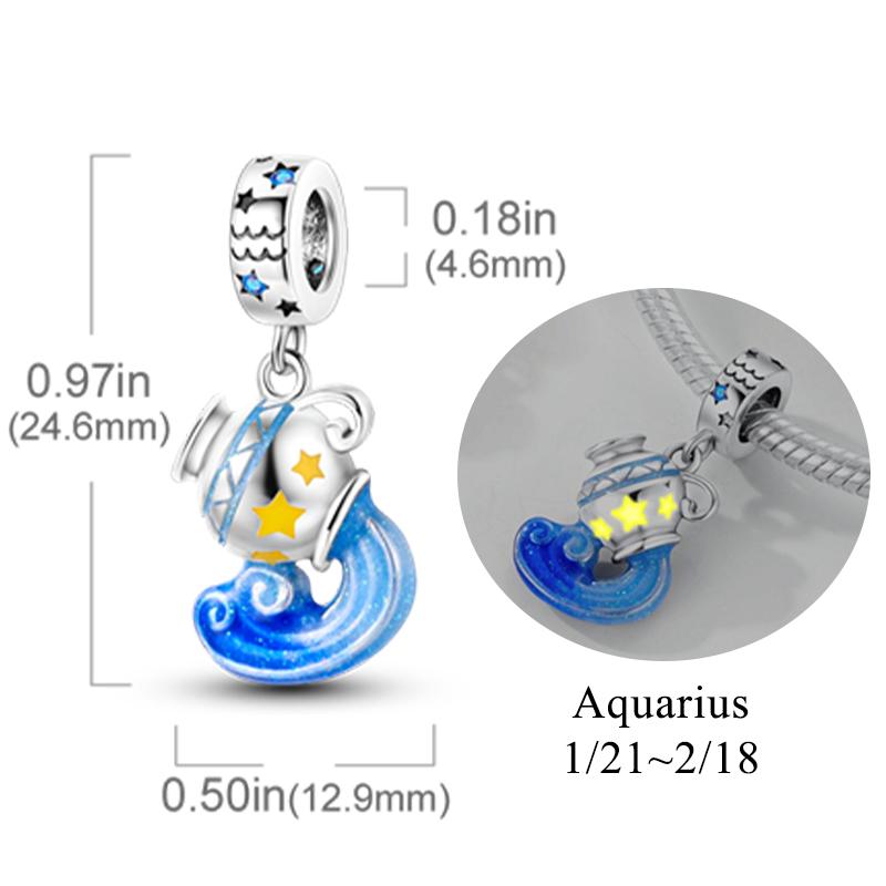 12 знаков зодиака Флуоресцентные Двенадцать созвездий Звезда Форма Знака Медная Бусина Шармы Шарм Бусина Шармы подходят для Аутентичных Браслетов Ожерелья Шарм Подвеска Other