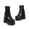 Size 3546 autumn and winter women's square head super high heel large size women's shoes waterproof platform European and American low tube Martin