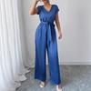 Einfacher und modischer Deep-V High-End Wide-Leg Jumpsuit Damen Frühling und Sommer