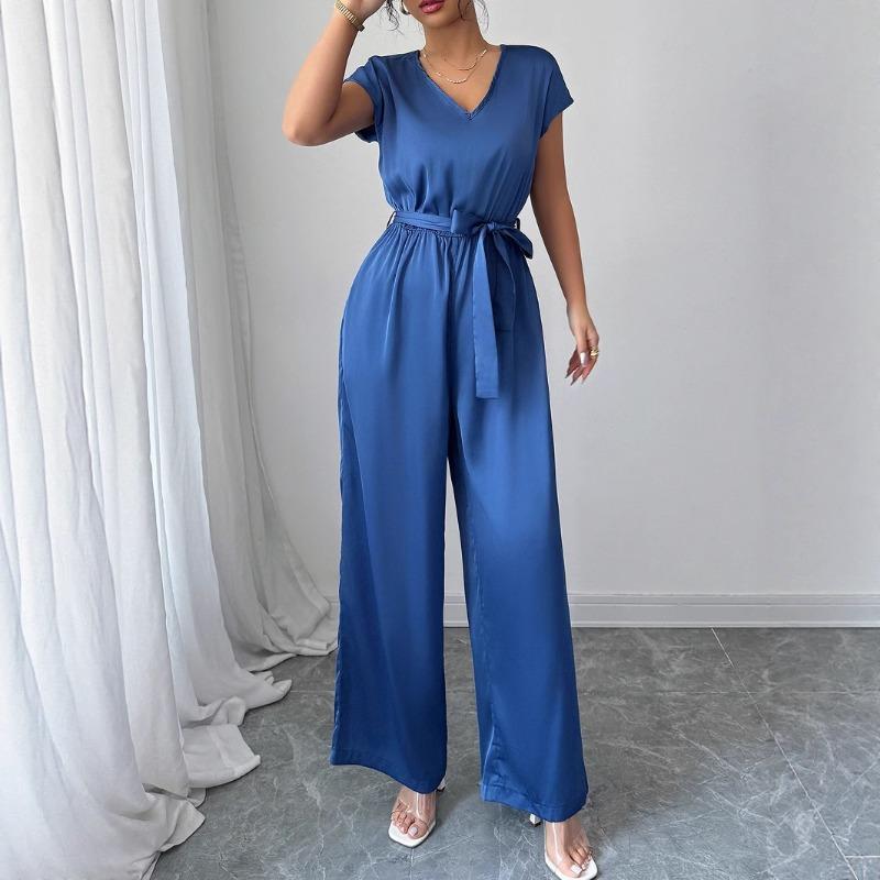 Einfacher und modischer Deep-V High-End Wide-Leg Jumpsuit Damen Frühling und Sommer