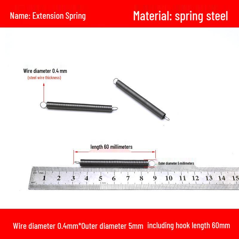 Micro Precision Extension Tension Spring Set with Hooks, 0.4mm Wire Diameter, 3-5mm Outer Diameter