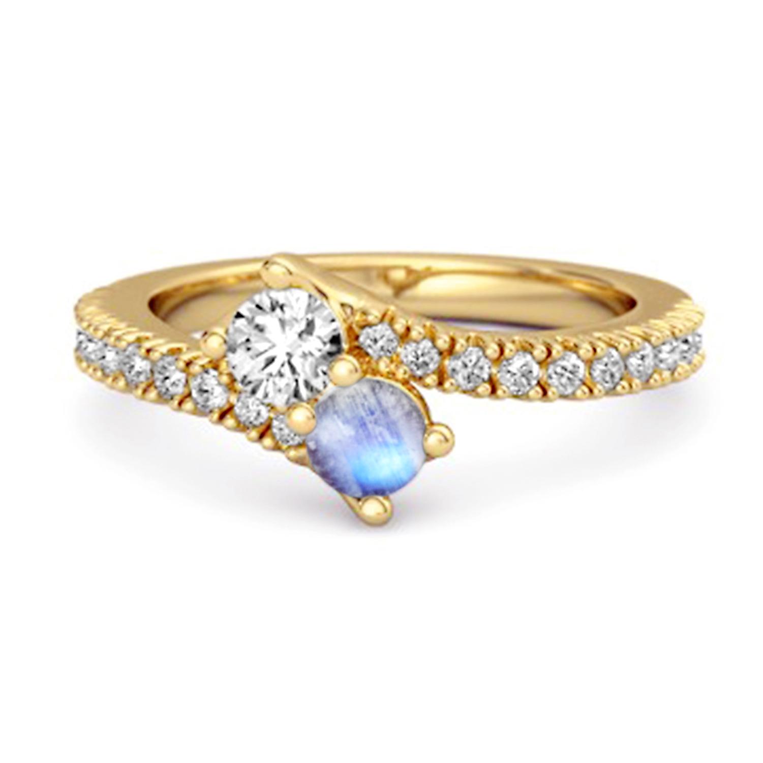 

Moonstone Bypass Ring - 925 Sterling Silver Gold Vermeil 11.5