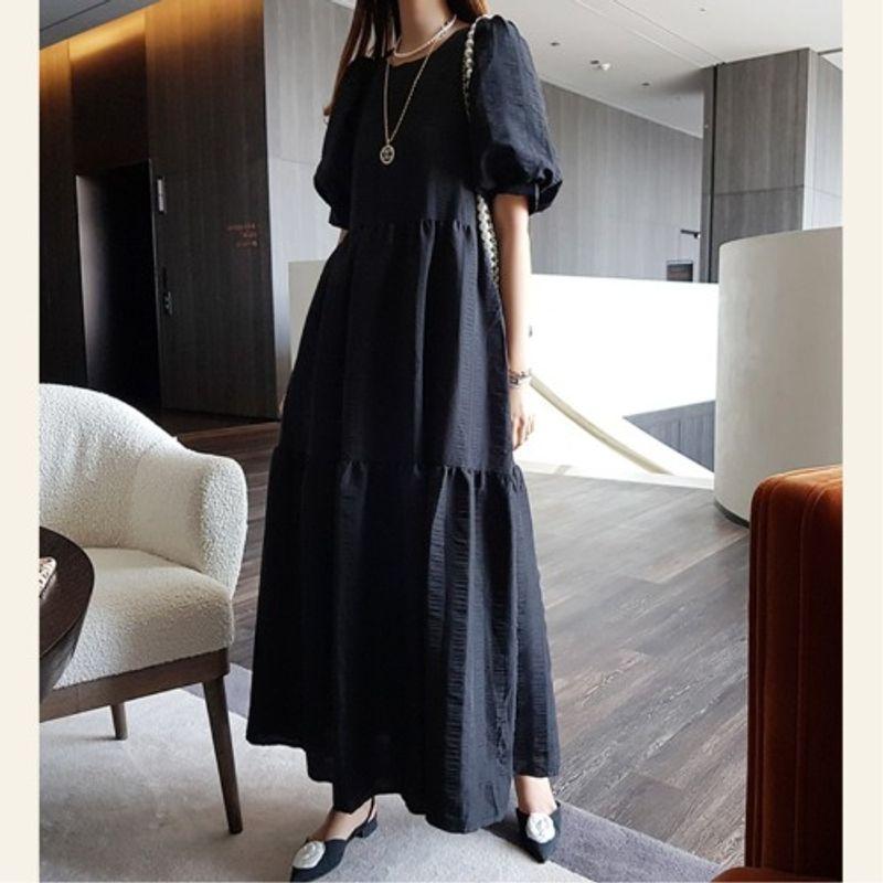 

Одежда для женщин больших размеров в корейском стиле, белое модное платье с круглым вырезом, свободное, с рукавами-фонариками, длиной миди, размеры от XL до 5XL Black 5XL