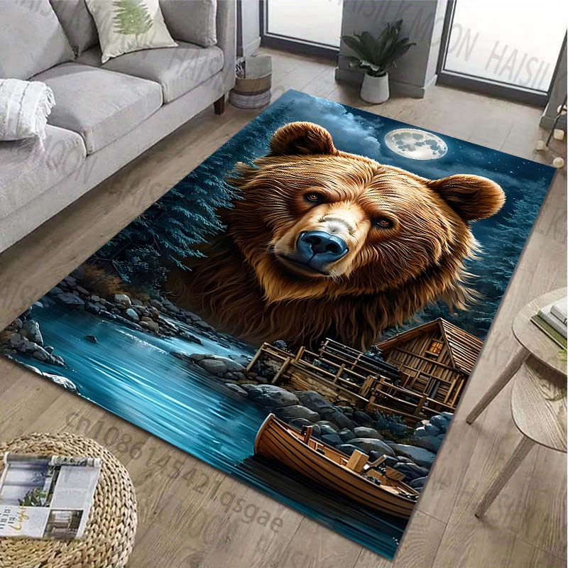 Forest Brown Bear Printed Carpet for Living Room Bedroom Bedside Bathroom Floor Mat Area Rugged Sofa Mat Home Decor for Gifts