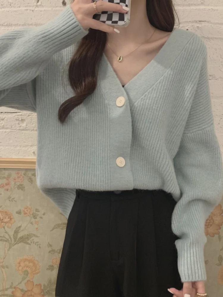 2024 Loose Fit Japanese Retro Soft Knit V-Neck Cardigan for Spring & Autumn