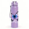 1PC Blue Purple Butterfly Art Print 750ml Color Plastic Sports Water Bottle Leakproof Flip Straw Lid Suitable for Sports Office Home Use