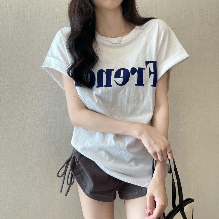 Loose-fit Short-sleeved T-shirt for Women New Summer Design Retro-inspired Student-style Milk-coloured Top Trendy
