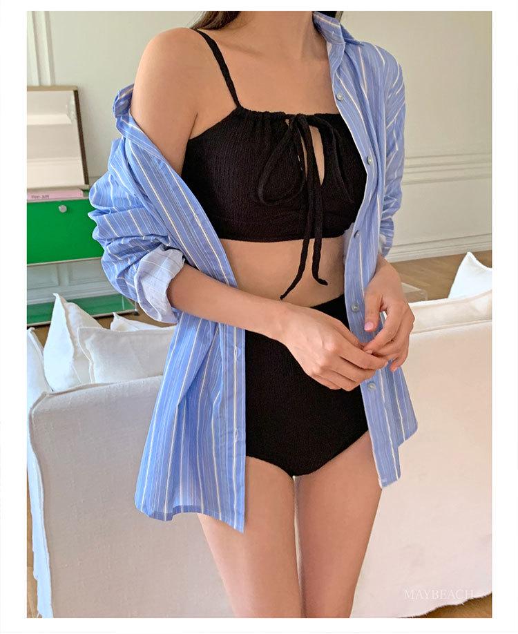 Korean Style Women's High-End Split Bikini: Solid Color, Backless, Perfect for Hot Springs & Vacations