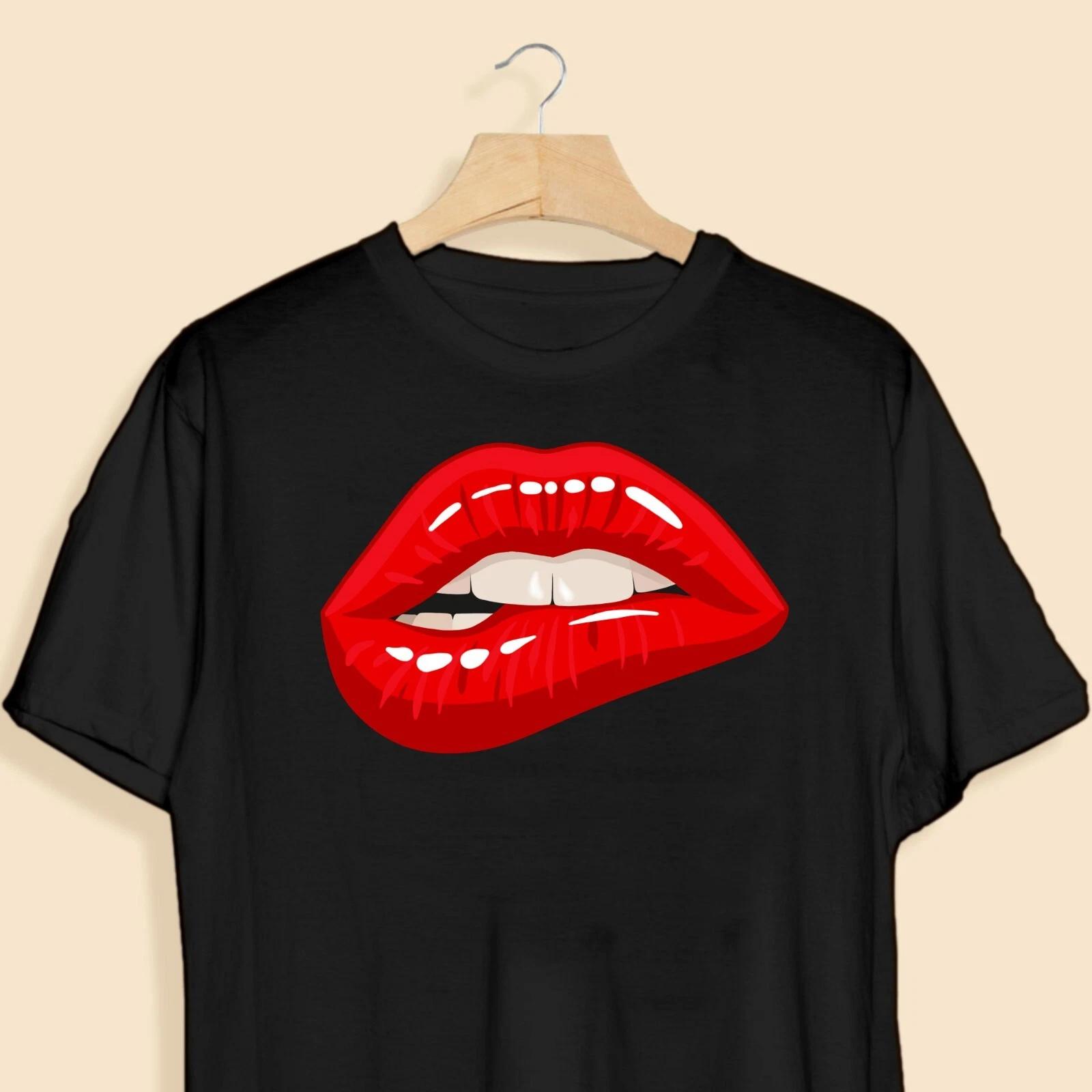 Sexy Biting Red Lips Women s T-Shirt Unisex Adults Valentines Day Gift Tee Top S