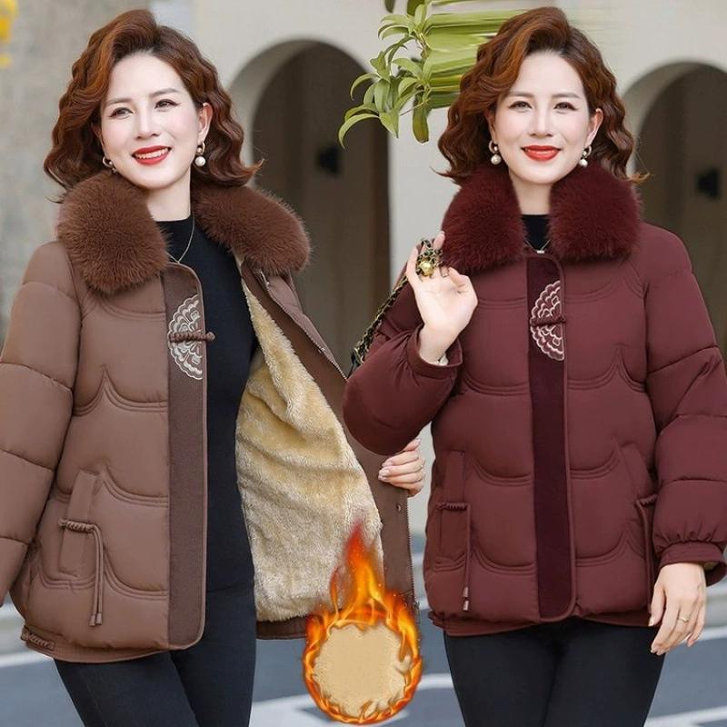 Mom's Autumn Winter Thick Cotton Coat Fashionable Warm Wear for Middle-Aged & Elderly Women