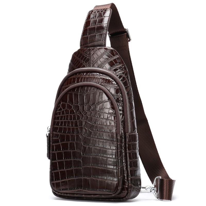 New Crocodile Patterned Men s Handbag Chest Bag Genuine Leather Personalized Fashionable Single Shoulder Crossbody Retro Cowhide