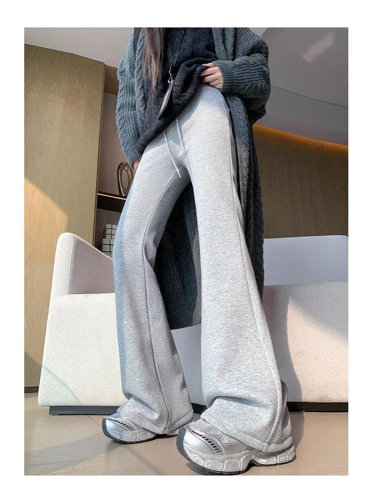 Women's Petite High-Waisted Micro-Flare Sweatpants - Dark Grey, Slimming Fit, 145-150cm, Spring/Autumn Style