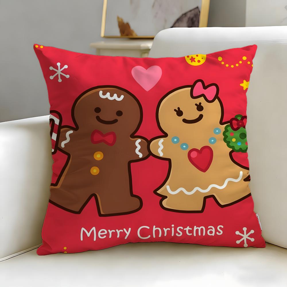 Christmas Theme Adorable Ginger Bread Cushion Cover Soft & Easy-Wash Pillow Case – Versatile for Couch, Bed, Travel and Office