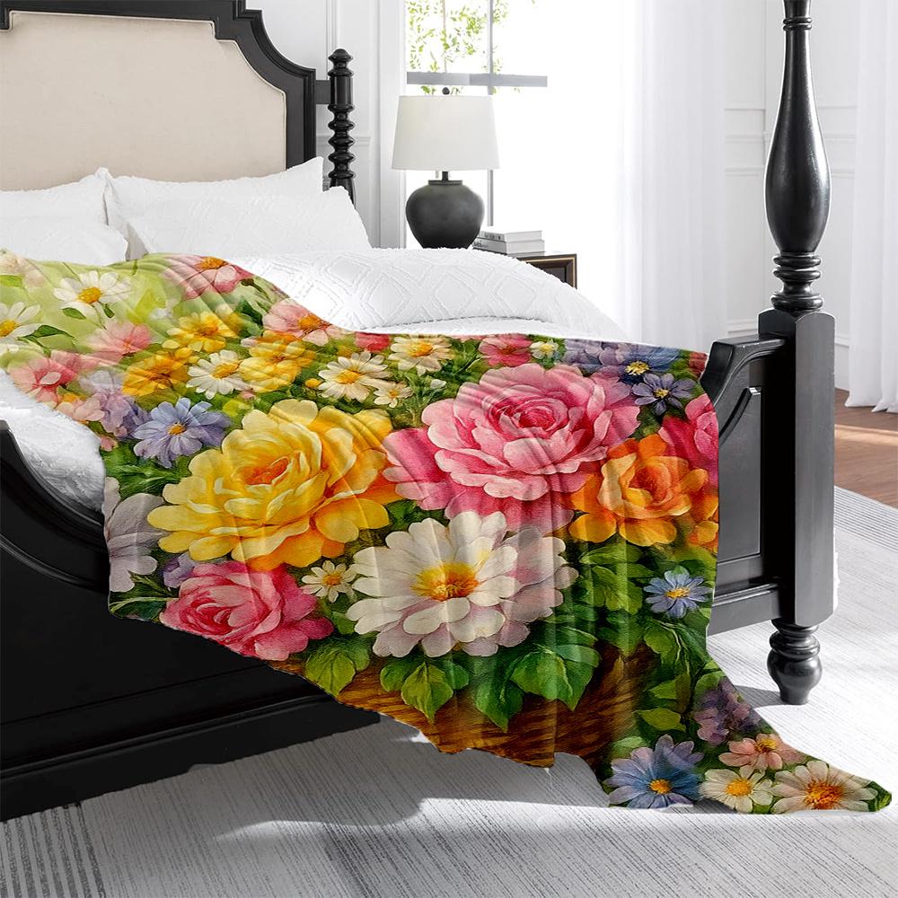 1pc Monet's Garden French Impressionist Floral Print Fleece Blanket - Plush All-Season Thick Quilted-Like Bedspread, Soft Warm