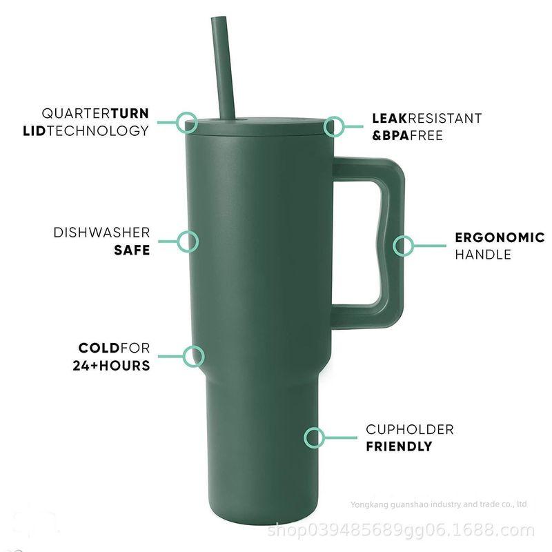Cross-Border 304 Stainless Steel Leopard Print 40-Ounce Ice Cup with Handle and Straw, High-Quality Car-Mounted Large-Capacity Thermos Cup