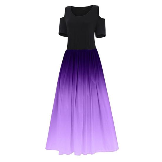 Plus Size Women O Neck Cold Shoulder Gradient Print Waist Tight Long Party Dress