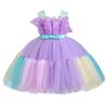 Girls Colorful Patchwork Princess Dress Sleeveless Color Block Bow Tie Dress Runway Piano Performance Party Dress
