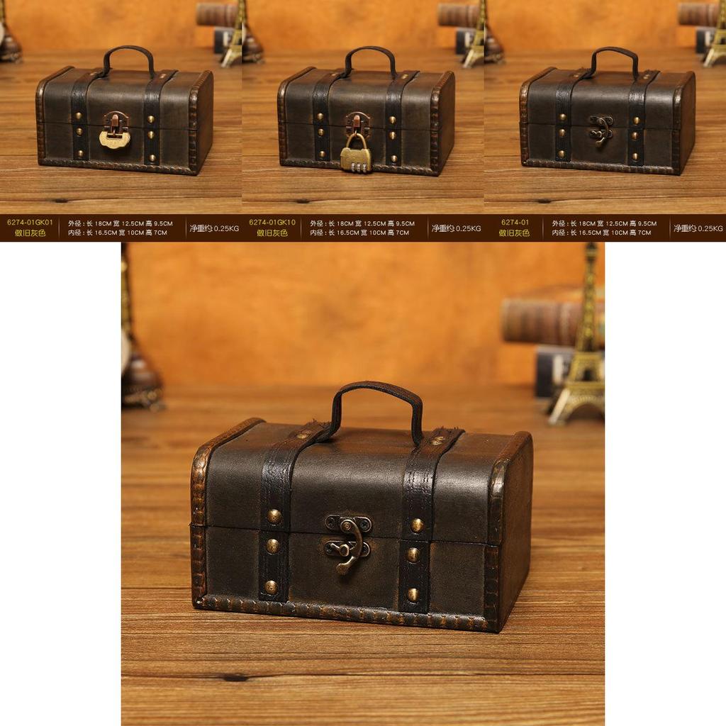 Retro Wooden Storage Box With Lock For Makeup Jewelry Desk Organizer Home Use