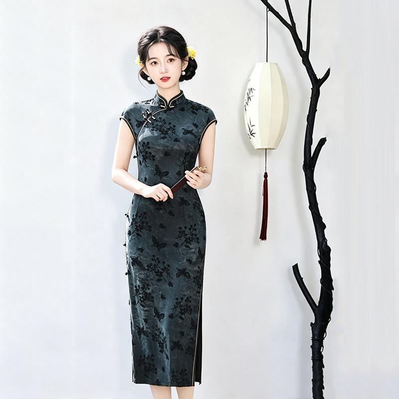 Elastic waist pinch, national style, new Chinese Suzhou long cheongsam, improved young women's high-end sense, daily wear in summer