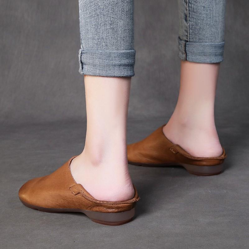 Johnature Genuine Leather Loafers Round Toe Soft Soled Versatile Soft Cowhide Women's Low Heeled Leisure Shoes