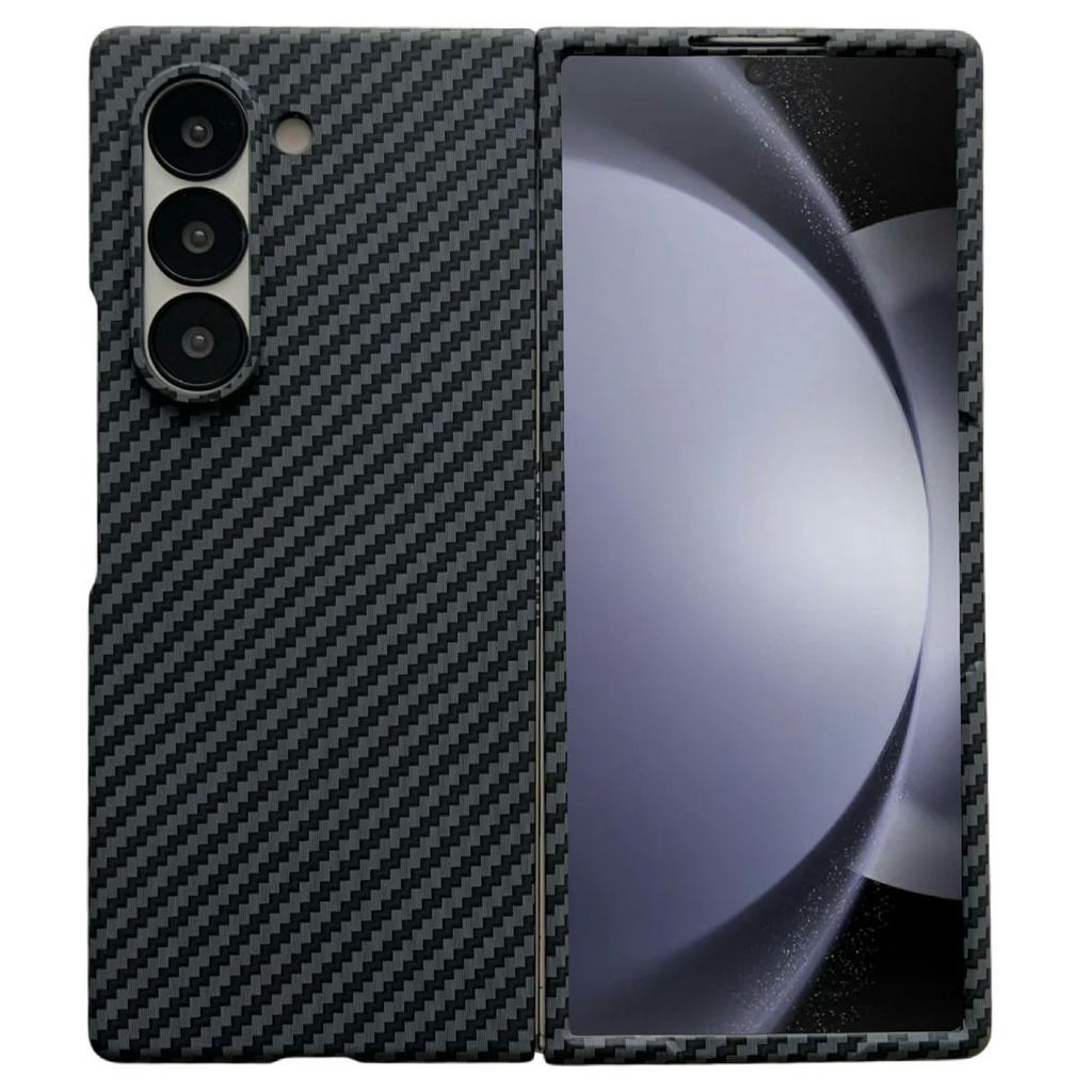 For Samsung Galaxy Z Fold5 5G Magnetic Case Carbon Fiber Texture PC Phone Cover with Screen Protector