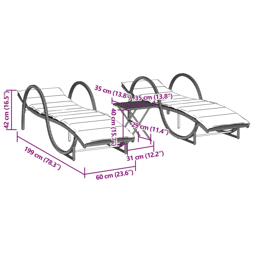 2 Piece Sun Lounger Set with Table Light Grey Poly Rattan