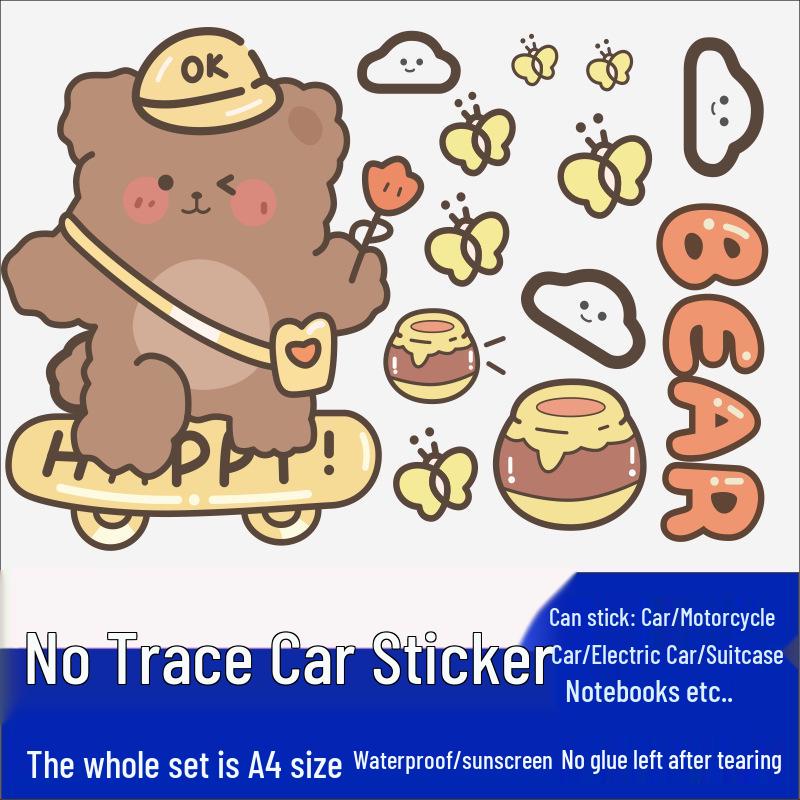 Little Bear Waterproof Electric Car & Motorcycle Tail Stickers - Creative Decoration